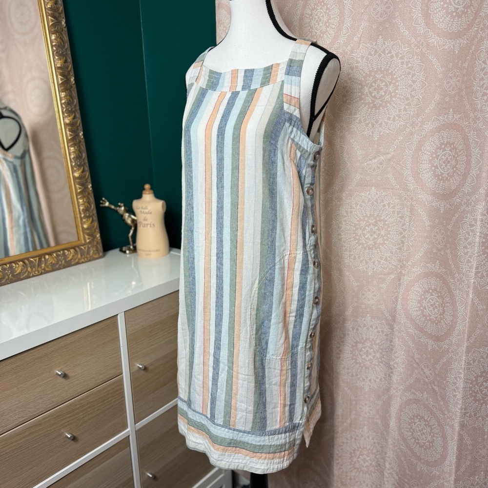 For Cynthia by Anthropologie Linen Viscose Blend Sleeveless Striped Dress Size M - Picture 2 of 9